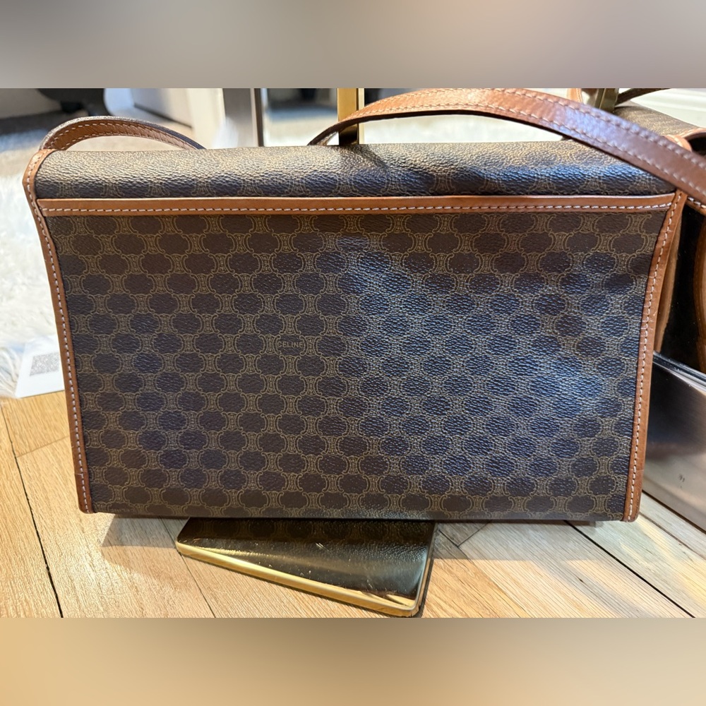 Celine Brown and Tan Leather Logo Bag - Picture 3 of 11